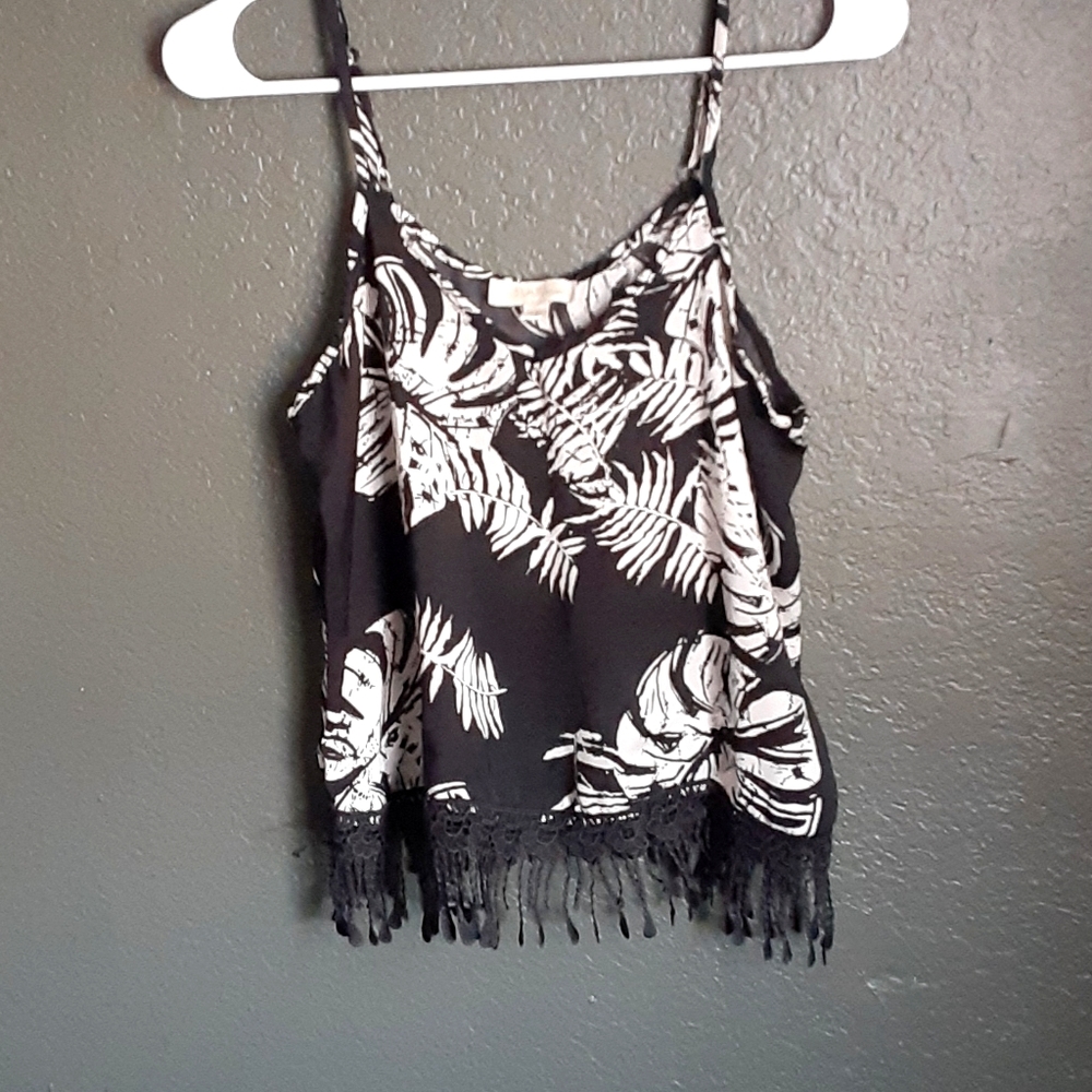 Leaf print top with fringe